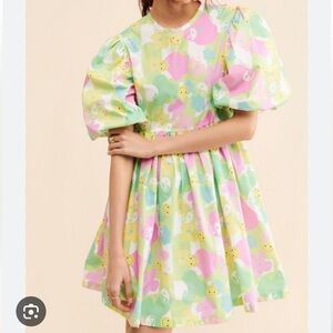 Pastel Floral Mini Dress with Puff Sleeves